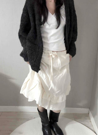 Pleated Banding Shirred Flare Midi Skirt