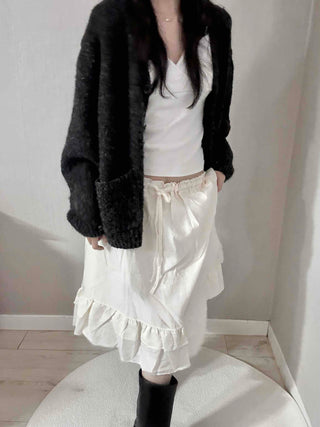 Pleated Banding Shirred Flare Midi Skirt