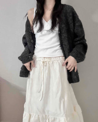 Pleated Banding Shirred Flare Midi Skirt