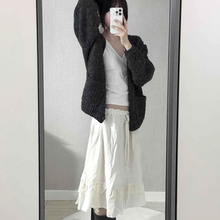 Pleated Banding Shirred Flare Midi Skirt