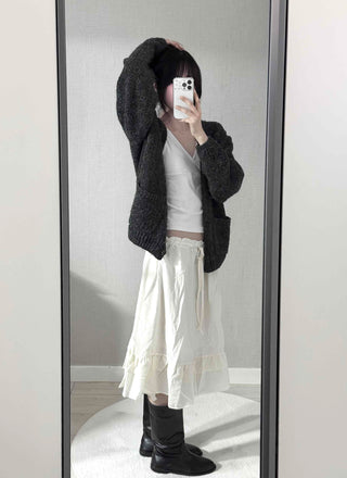 Pleated Banding Shirred Flare Midi Skirt