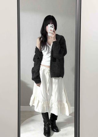 Pleated Banding Shirred Flare Midi Skirt