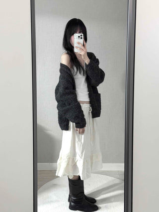 Pleated Banding Shirred Flare Midi Skirt