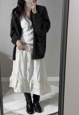 Pleated Banding Shirred Flare Midi Skirt