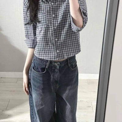 Standard Fit Check Loose Collar Shirt