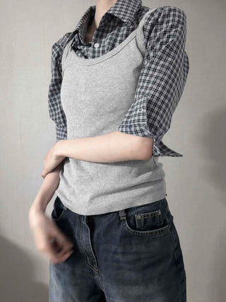 Standard Fit Check Loose Collar Shirt