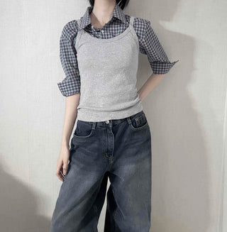 Standard Fit Check Loose Collar Shirt