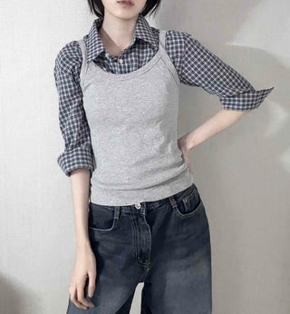 Standard Fit Check Loose Collar Shirt