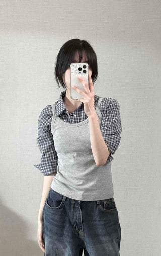 Standard Fit Check Loose Collar Shirt