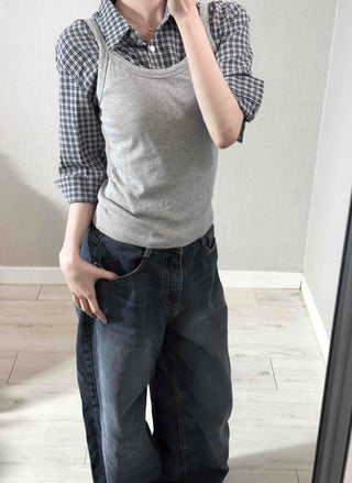 Standard Fit Check Loose Collar Shirt