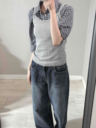 Standard Fit Check Loose Collar Shirt