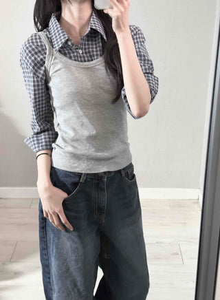 Standard Fit Check Loose Collar Shirt