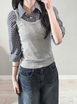 Standard Fit Check Loose Collar Shirt