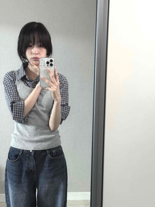 Standard Fit Check Loose Collar Shirt