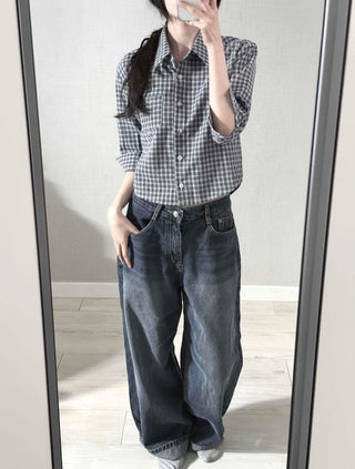 Standard Fit Check Loose Collar Shirt