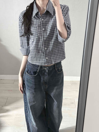 Standard Fit Check Loose Collar Shirt