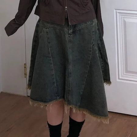 Lean Asymmetrical Denim Midi Skirt