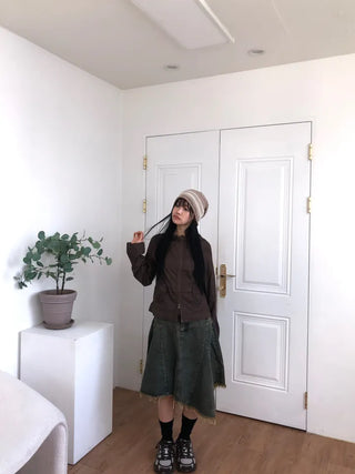 Lean Asymmetrical Denim Midi Skirt
