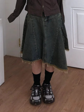 Lean Asymmetrical Denim Midi Skirt