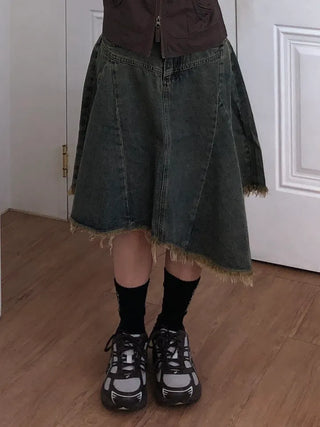 Lean Asymmetrical Denim Midi Skirt