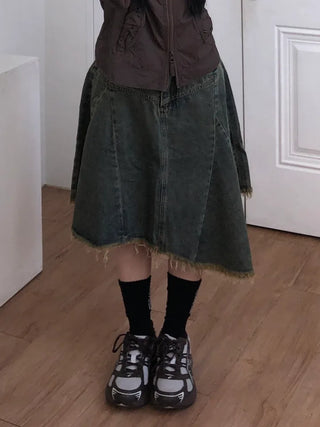 Lean Asymmetrical Denim Midi Skirt