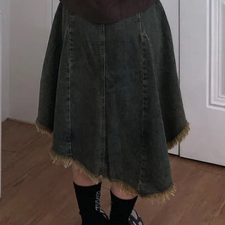Lean Asymmetrical Denim Midi Skirt