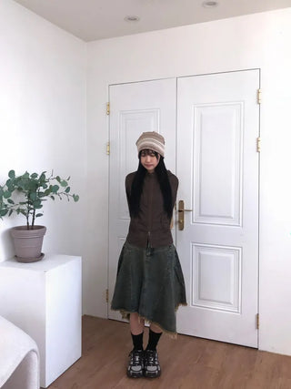 Lean Asymmetrical Denim Midi Skirt