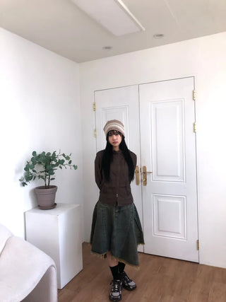 Lean Asymmetrical Denim Midi Skirt