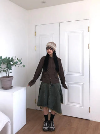 Lean Asymmetrical Denim Midi Skirt