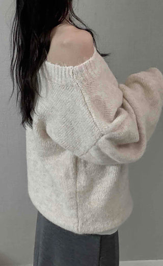 Basic Asymmetrical Off-Shoulder Loose Fit Knit