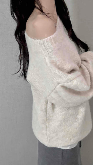 Basic Asymmetrical Off-Shoulder Loose Fit Knit