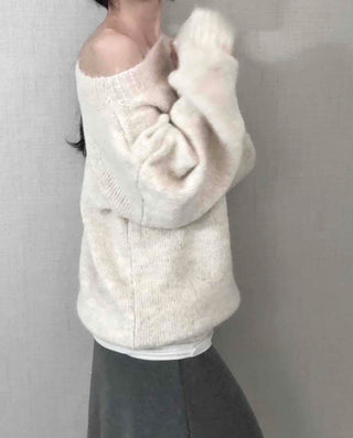 Basic Asymmetrical Off-Shoulder Loose Fit Knit