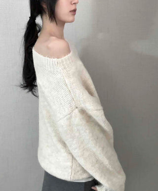 Basic Asymmetrical Off-Shoulder Loose Fit Knit