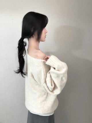 Basic Asymmetrical Off-Shoulder Loose Fit Knit