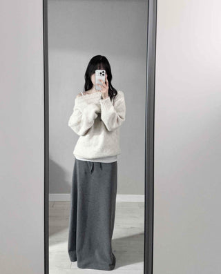 Basic Asymmetrical Off-Shoulder Loose Fit Knit