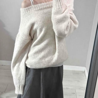 Basic Asymmetrical Off-Shoulder Loose Fit Knit