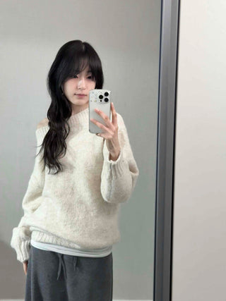 Basic Asymmetrical Off-Shoulder Loose Fit Knit