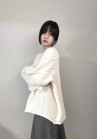 Basic Asymmetrical Off-Shoulder Loose Fit Knit