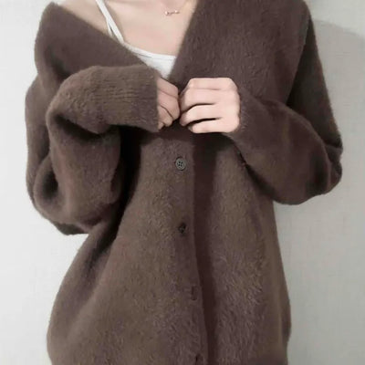 V-neck Snap Button Knit Cardigan