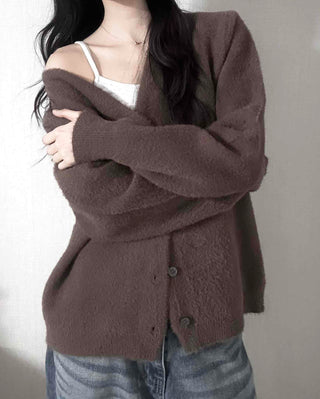 V-neck Snap Button Knit Cardigan