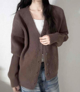V-neck Snap Button Knit Cardigan