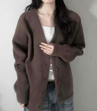 V-neck Snap Button Knit Cardigan