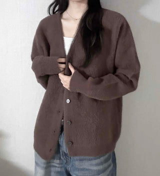 V-neck Snap Button Knit Cardigan