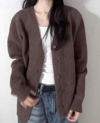 V-neck Snap Button Knit Cardigan