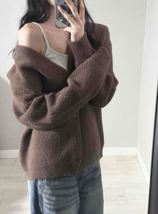 V-neck Snap Button Knit Cardigan