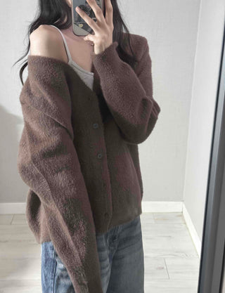 V-neck Snap Button Knit Cardigan