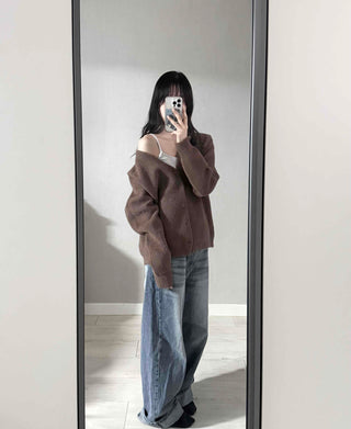 V-neck Snap Button Knit Cardigan