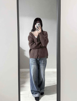 V-neck Snap Button Knit Cardigan