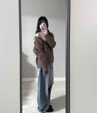 V-neck Snap Button Knit Cardigan
