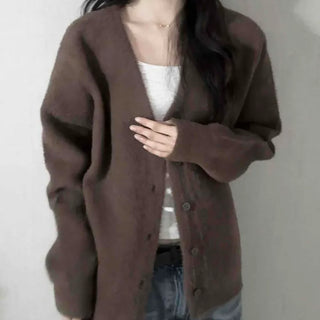 V-neck Snap Button Knit Cardigan